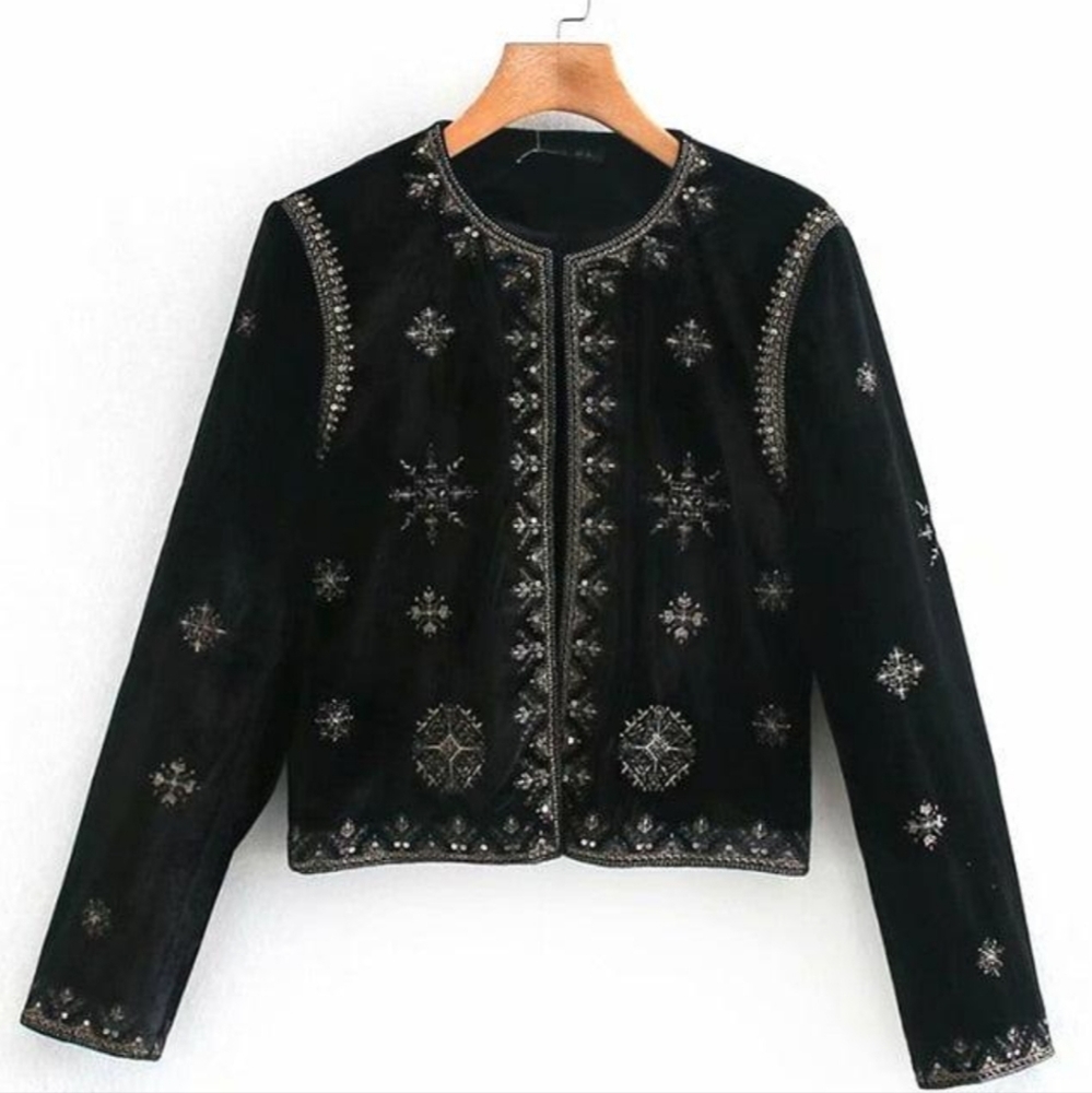 Zara Velvet jacket with gold embroidery